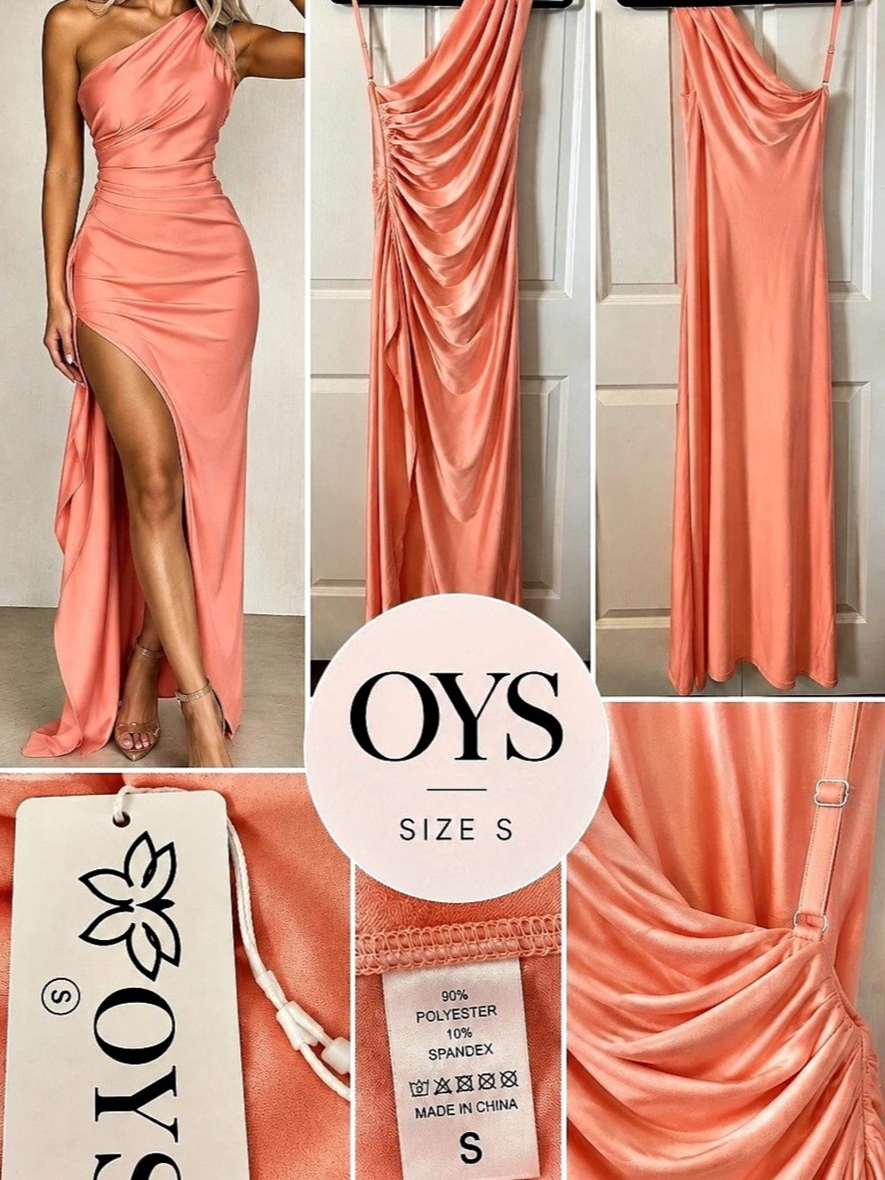OYS Women'Small Sexy One Shoulder Satin High Split Formal Dress One Shoulder NWT